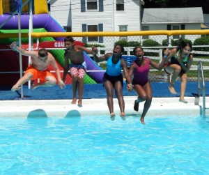 older kid camp pool jump